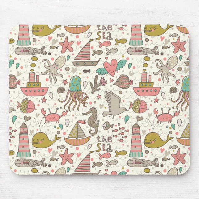 Funny Summer Pattern With Ships Mouse Pad (Front)