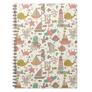 Funny Summer Pattern With Ships Notebook