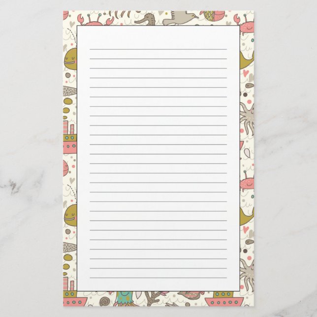 Funny Summer Pattern With Ships Stationery (Front)