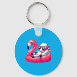 Funny Summer Sheep Pink Pool Party Hawaiian Summer Key Ring
