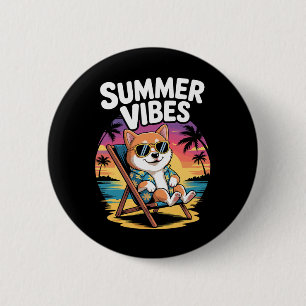 Funny Summer Shi Inu Beach Dog Vacation  6 Cm Round Badge