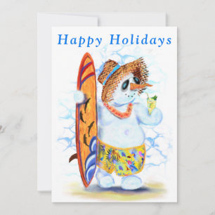Funny Summer Snowman Surfer Drinks Fresh Cocktail 