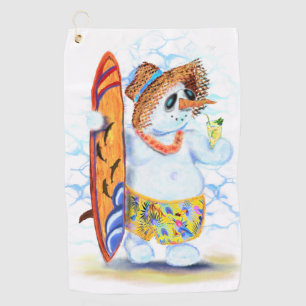 Funny Summer Snowman Surfer Drinks Fresh Cocktail  Golf Towel