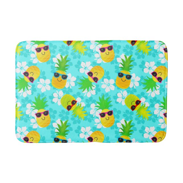 Funny Summer Tropical Pineapples Bath Mat (Front)