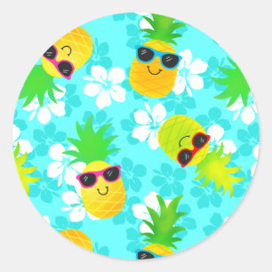 Funny Summer Tropical Pineapples Classic Round Sticker
