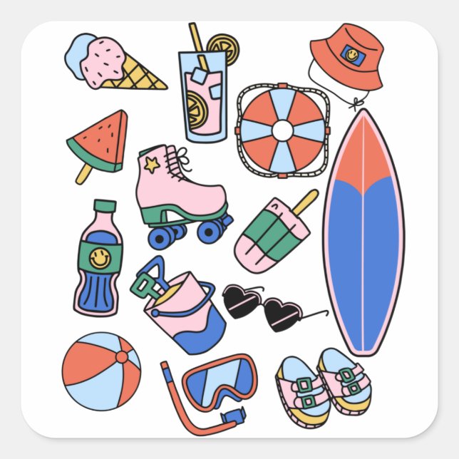 funny summer vacation beach lovers square sticker (Front)