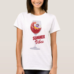 Funny Summer Vibes Wine and Olive Beach Vacation T-Shirt