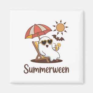 Funny Summerween Cute Spooky Summer Ghost Hallowee Magnet