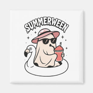 Funny Summerween Ghost Pink Floating In Flamingo C Magnet