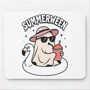 Funny Summerween Ghost Pink Floating In Flamingo C Mouse Pad