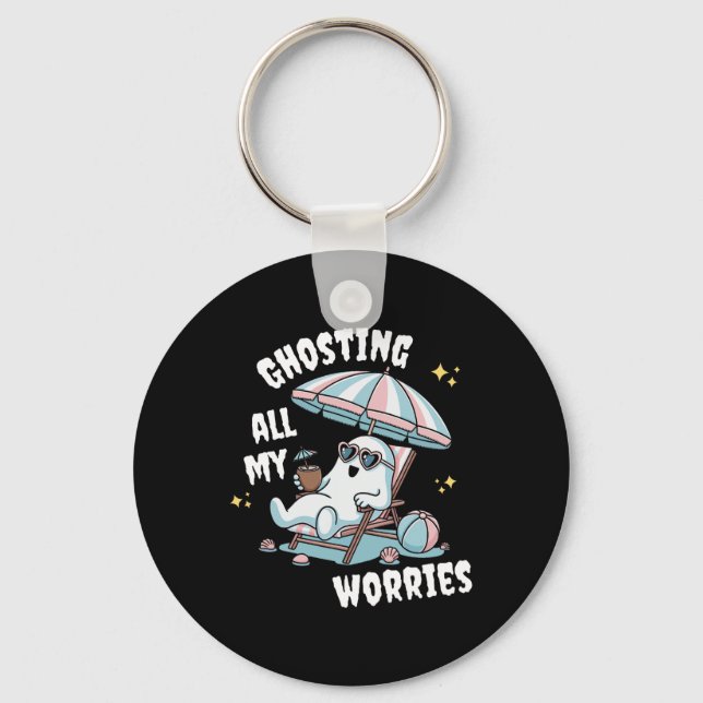 Funny Summerween Ghost Spooky Summer Vacation Beac Key Ring (Front)