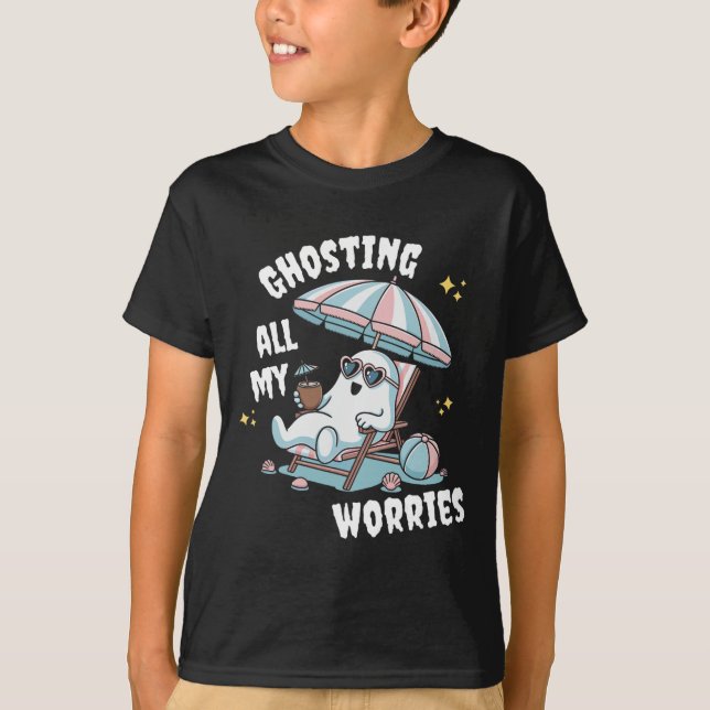 Funny Summerween Ghost Spooky Summer Vacation Beac T-Shirt (Front)