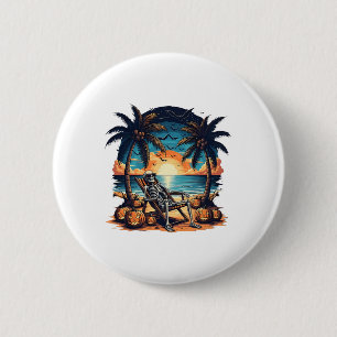 Funny Summerween Skeleton Beach Party Halloween Vi 6 Cm Round Badge