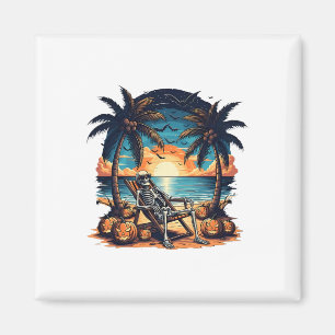 Funny Summerween Skeleton Beach Party Halloween Vi Magnet