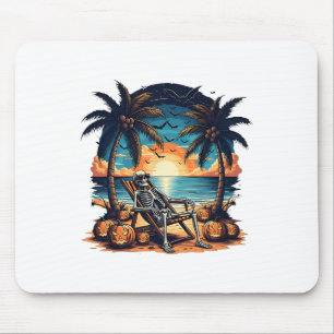 Funny Summerween Skeleton Beach Party Halloween Vi Mouse Pad