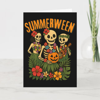 Funny Summerween Skeletons Luau Party Halloween Be Card
