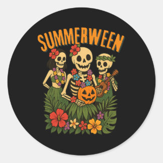 Funny Summerween Skeletons Luau Party Halloween Be Classic Round Sticker