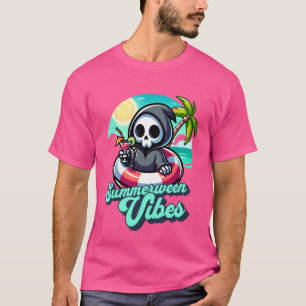 Funny Summerween Vibes Grim Reaper Summer Vacation T-Shirt