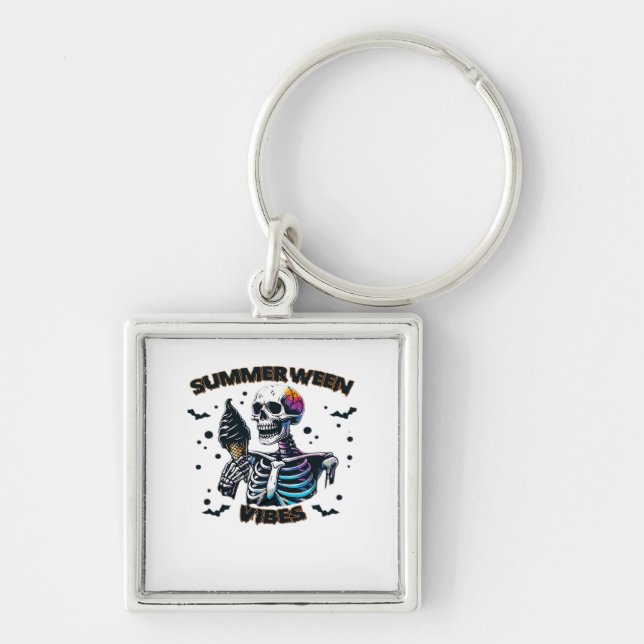 Funny Summerween Vibes Skeleton Summer Vacation Ic Key Ring (Front)