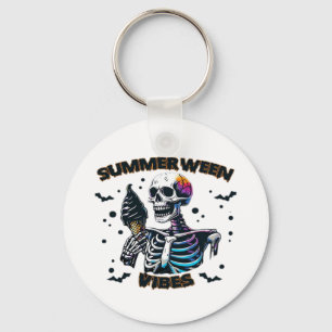 Funny Summerween Vibes Skeleton Summer Vacation Ic Key Ring