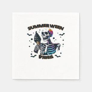 Funny Summerween Vibes Skeleton Summer Vacation Ic Napkin