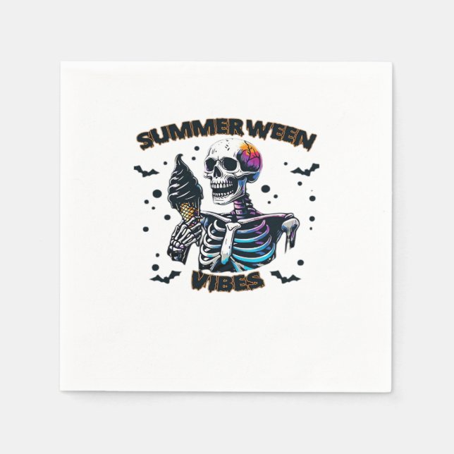 Funny Summerween Vibes Skeleton Summer Vacation Ic Napkin (Front)