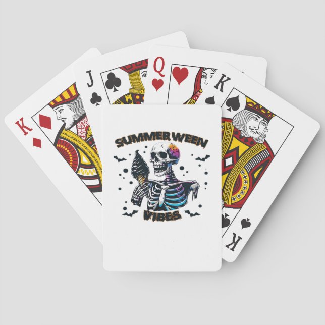 Funny Summerween Vibes Skeleton Summer Vacation Ic Playing Cards (Back)