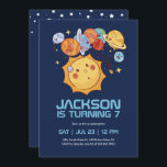 Funny Sun and Planets Outer Space Kids Birthday Invitation<br><div class="desc">Cute design for kids,  boys or girls who love astronaut,  outer space,  rocket,  universe,  planets,  stars and galaxy. Perfect for space theme birthday party. You can customise the wording to fit other occasions.</div>