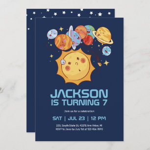 Funny Sun and Planets Outer Space Kids Birthday Invitation