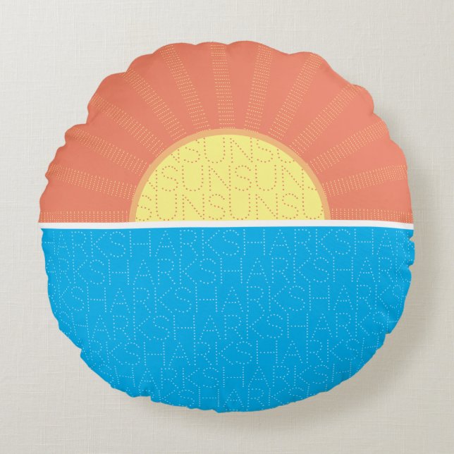 Funny Sun and Sharks Summer Round Cushion (Front)