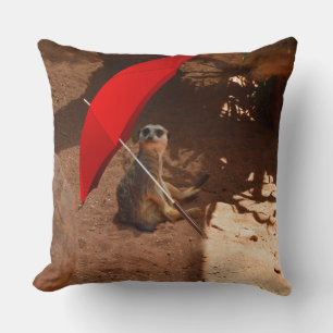 Funny Sun Smart Meerkat Under Umbrella, Cushion