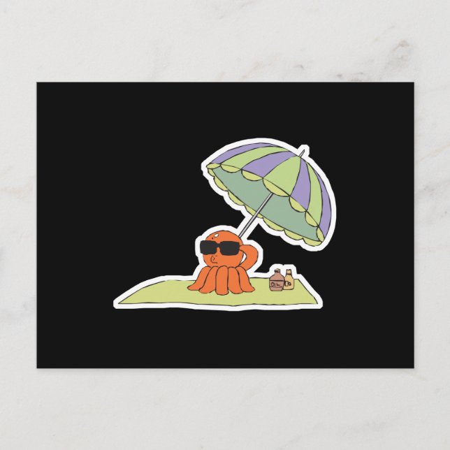 funny sun tanning beach octopus postcard (Front)