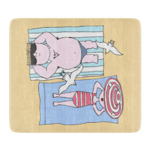 Funny Sunbathers at Beach Hand Drawn Art Cutting Board