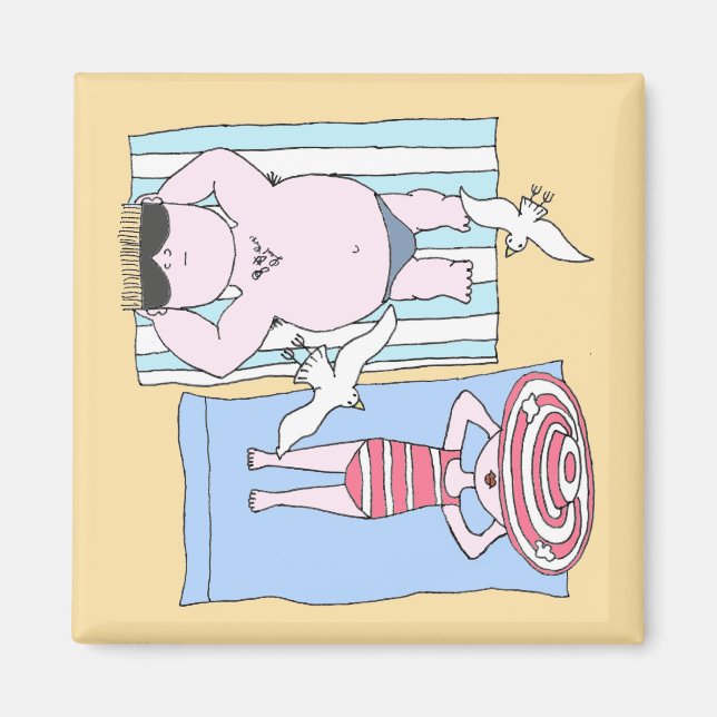 Funny Sunbathers at Beach Hand Drawn Art Magnet (Front)