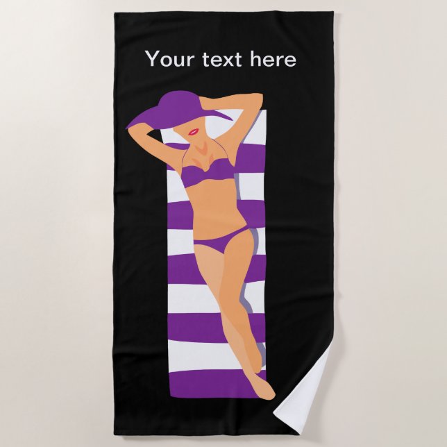 Funny Sunbathing Girl Design Beach Towel (Front)