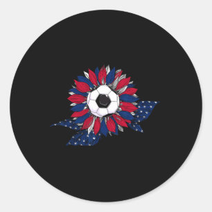 Funny Sunflower And Soccer Ball With American Flag Classic Round Sticker