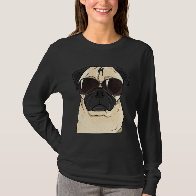 Funny Sunglass Pug T shirt Tee for Pet Lovers Esse (Front)