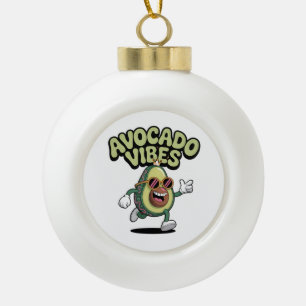 Funny Sunglasses Avocado Ceramic Ball Christmas Ornament