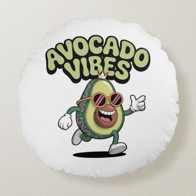 Funny Sunglasses Avocado Round Cushion (Front)