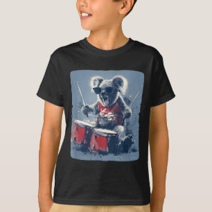 Funny Sunglasses Koala Bear with Drums Graphic T-Shirt