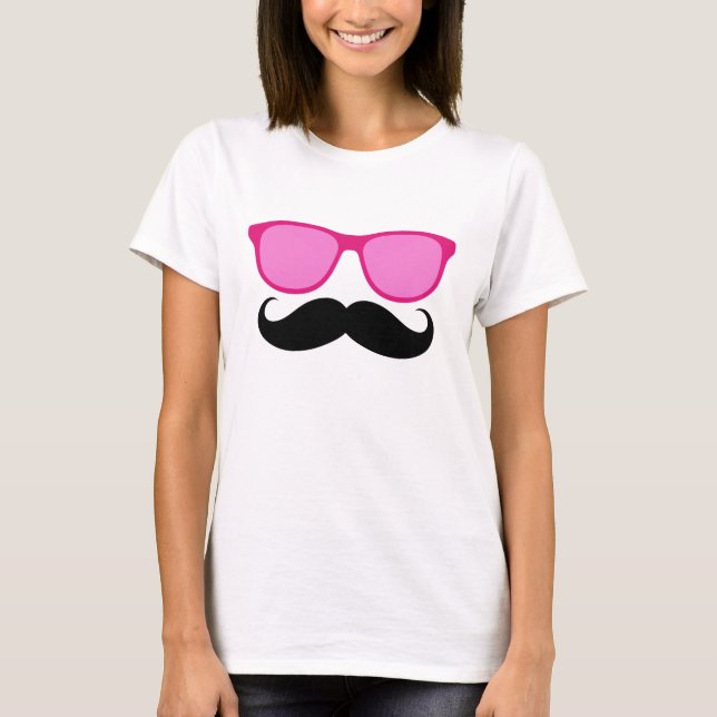 Funny Sunglasses Moustache Ladies T-Shirt (Front)