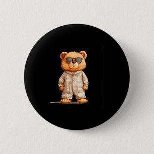 Funny Sungles Teddy Bear In Pajama Costume Design 6 Cm Round Badge