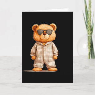 Funny Sungles Teddy Bear In Pajama Costume Design Card