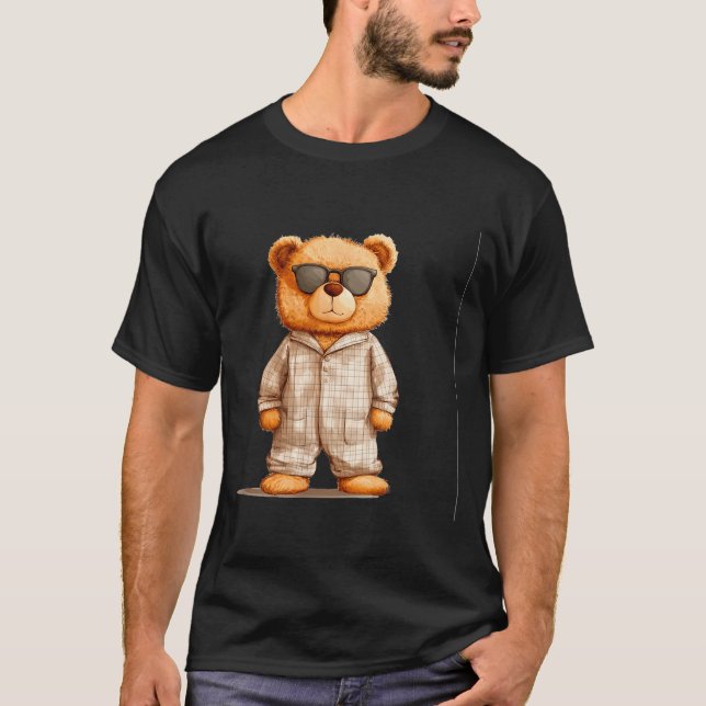 Funny Sungles Teddy Bear In Pajama Costume Design  T-Shirt (Front)