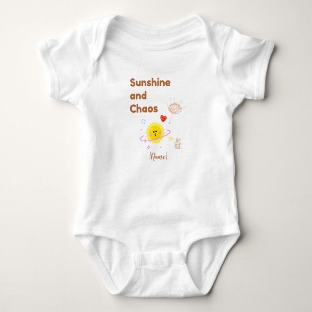 Funny "Sunshine and Chaos" Baby T-Shirt - Cute Kaw Baby Bodysuit (Front)