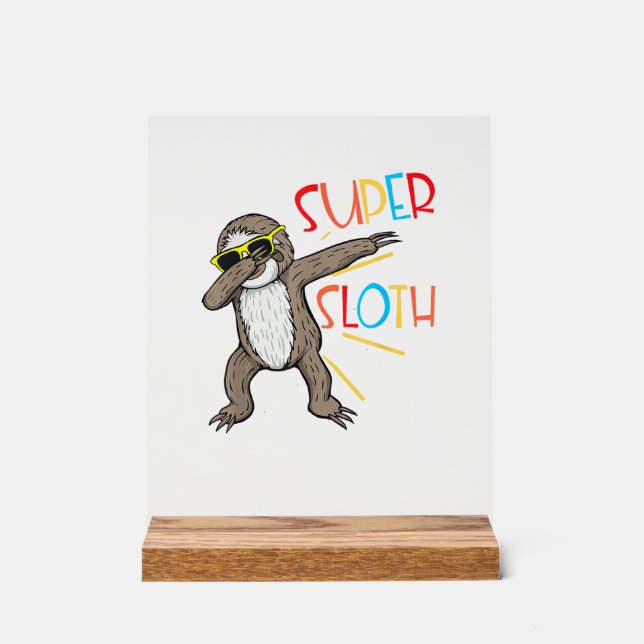 Funny Super Sloth Superhero Dabbing Dance Move Dab Acrylic Sign (Front)
