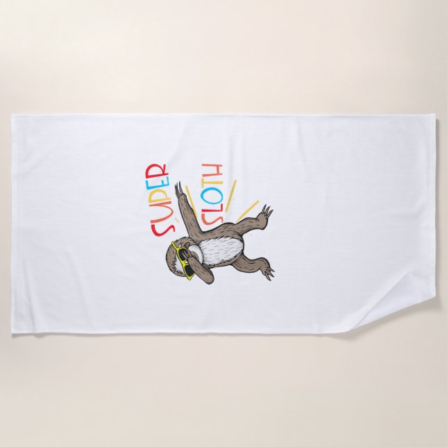 Funny Super Sloth Superhero Dabbing Dance Move Dab Beach Towel (Front)