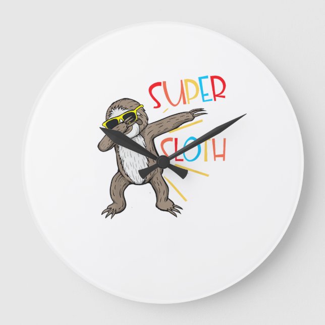 Funny Super Sloth Superhero Dabbing Dance Move Dab Large Clock (Front)