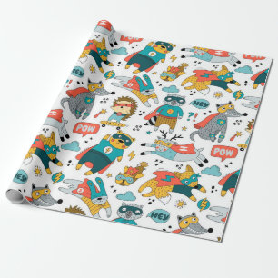 Funny Superhero Animals Pattern Wrapping Paper