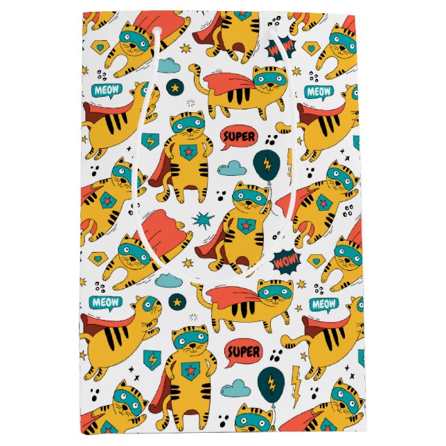 Funny Superhero Cat Medium Gift Bag (Front)